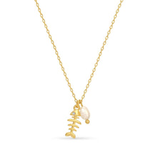 Load image into Gallery viewer, Fish Bone Pendant Necklace with Freshwater Pearl