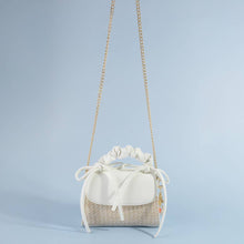 Load image into Gallery viewer, Ruched Bow Handle Straw Mini Bag With Shell Charm