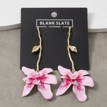 Load image into Gallery viewer, Enamel Orchid Flower Drop Earrings With Twig Post