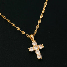 Load image into Gallery viewer, Gold Dipped Cz Circle Pave Cross Gem Pendant Necklace