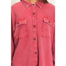 Load image into Gallery viewer, Mineral Wash Waffle Knit Button-Up Shacket