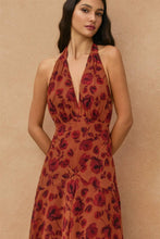Load image into Gallery viewer, Floral Open Back Drop Waist Halter Dress