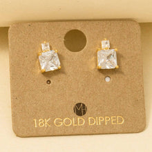 Load image into Gallery viewer, Gold Dipped Square Rhinestones Stud Earrings