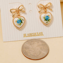 Load image into Gallery viewer, Flower Heart Drop Ribbon Bow Stud Earrings