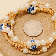 Load image into Gallery viewer, Floral Ceramic And Pearl Beaded Bracelet Set
