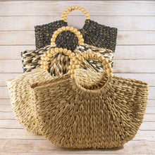 Load image into Gallery viewer, Straw Braided Half Moon Round Handle Tote Bag