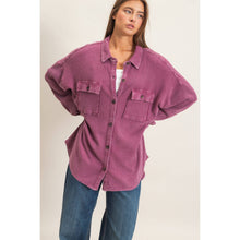 Load image into Gallery viewer, Mineral Wash Waffle Knit Button-Up Shacket