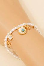 Load image into Gallery viewer, Floral Ceramic Heart And Bow Charms Pearl Beaded Bracelet