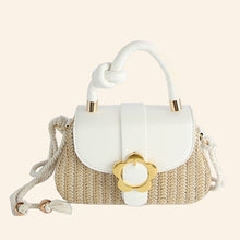 Load image into Gallery viewer, Flower Buckle Flap Straw Satchel Hand Bag