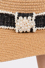 Load image into Gallery viewer, Tweed Pearl Band Straw Sun Hat