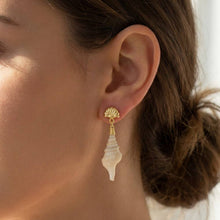 Load image into Gallery viewer, Spiral Shell And Pearl Sea Life Stud Dangle Earrings