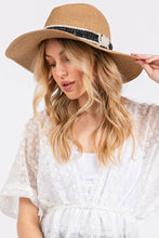 Load image into Gallery viewer, Tweed Pearl Band Straw Sun Hat