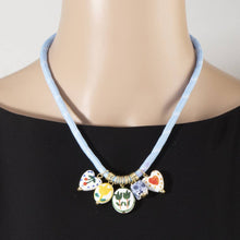 Load image into Gallery viewer, Ceramic Floral Charm Cluster Rope Cord Necklace