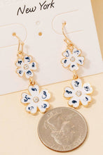 Load image into Gallery viewer, Blue Ceramic Double Flower Dangle Earrings