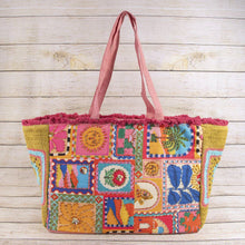 Load image into Gallery viewer, Folk Art Patchwork Fringe Crochet Canvas Tote Bag
