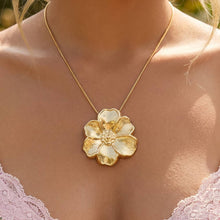 Load image into Gallery viewer, Oversized Puff Flower Pendant Snake Chain Necklace
