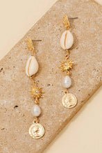 Load image into Gallery viewer, Puka Shell Pearl And Coin Charms Dangle Chain Earrings