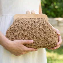 Load image into Gallery viewer, Crochet Paper Straw Wood Frame Clutch