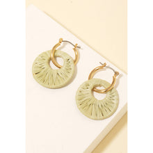 Load image into Gallery viewer, Rafia Wrapped Disc Charm Hoop Earrings