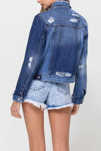Load image into Gallery viewer, DISTRESSED CLASSIC FIT CROP JACKET W CONTRAST FABRIC