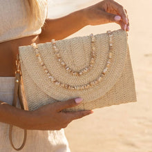 Load image into Gallery viewer, Shell Beaded Accent Paper Woven Envelope Clutch Bag