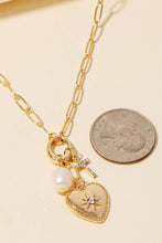 Load image into Gallery viewer, Pearl Cross And North Star Heart Charms Chain Necklace