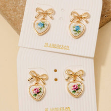 Load image into Gallery viewer, Flower Heart Drop Ribbon Bow Stud Earrings