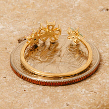 Load image into Gallery viewer, Gold Dipped Cz Flowers Open Band Ring