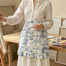 Load image into Gallery viewer, CouldNook Blue Toile Waist Apron - Layered Scenic Ruffle