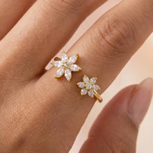 Load image into Gallery viewer, Gold Dipped Cz Double Flower Open Ring
