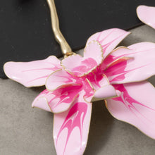 Load image into Gallery viewer, Enamel Orchid Flower Drop Earrings With Twig Post