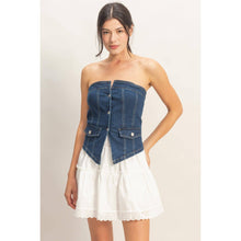 Load image into Gallery viewer, Strapless Button-Up Denim Top