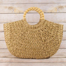 Load image into Gallery viewer, Straw Braided Half Moon Round Handle Tote Bag