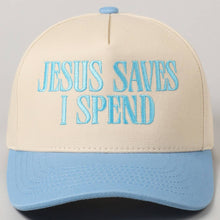 Load image into Gallery viewer, JESUS SAVES I SPEND Embroidery Trucker Hat