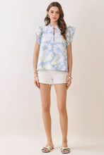 Load image into Gallery viewer, Floral Print Ruffled Mock Neck Ruffle Cap Sleeve Top