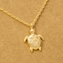 Load image into Gallery viewer, Gold Dipped Cz Studded Turtle Pendant Necklace