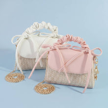 Load image into Gallery viewer, Ruched Bow Handle Straw Mini Bag With Shell Charm