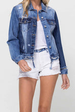 Load image into Gallery viewer, DISTRESSED CLASSIC FIT CROP JACKET W CONTRAST FABRIC
