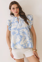 Load image into Gallery viewer, Floral Print Ruffled Mock Neck Ruffle Cap Sleeve Top