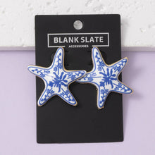 Load image into Gallery viewer, Enamel Starfish Floral Print Stud Earrings