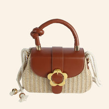 Load image into Gallery viewer, Flower Buckle Flap Straw Satchel Hand Bag