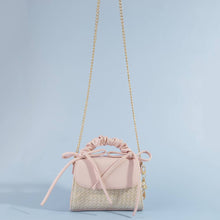 Load image into Gallery viewer, Ruched Bow Handle Straw Mini Bag With Shell Charm