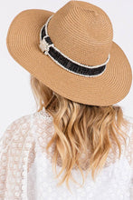 Load image into Gallery viewer, Tweed Pearl Band Straw Sun Hat