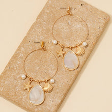 Load image into Gallery viewer, Sea Life And Mother Of Pearl Tear Charms Hoop Dangle