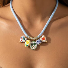 Load image into Gallery viewer, Ceramic Floral Charm Cluster Rope Cord Necklace