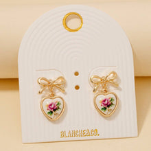 Load image into Gallery viewer, Flower Heart Drop Ribbon Bow Stud Earrings