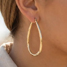 Load image into Gallery viewer, Hammered Teardrop Open Hoop Earrings