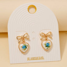 Load image into Gallery viewer, Flower Heart Drop Ribbon Bow Stud Earrings