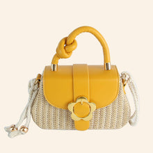 Load image into Gallery viewer, Flower Buckle Flap Straw Satchel Hand Bag
