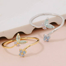 Load image into Gallery viewer, Gold Dipped Cz Butterfly And Flower Band Open Ring